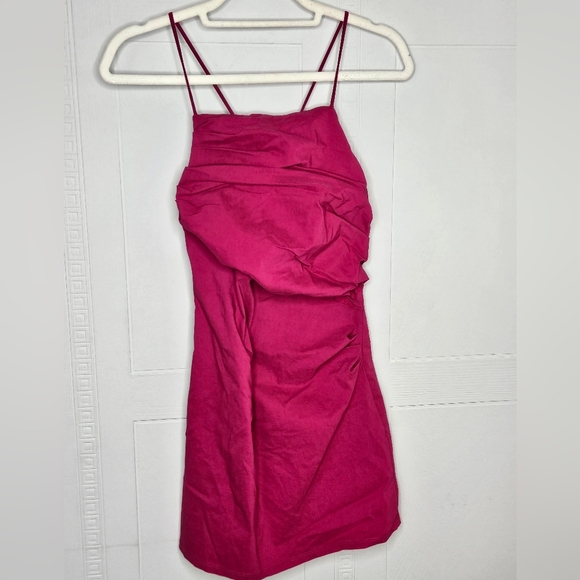 Pull&Bear Fuscia Halter Ruched Mini Dress Spaghetti Straps Sz M NWT - Picture 4 of 13